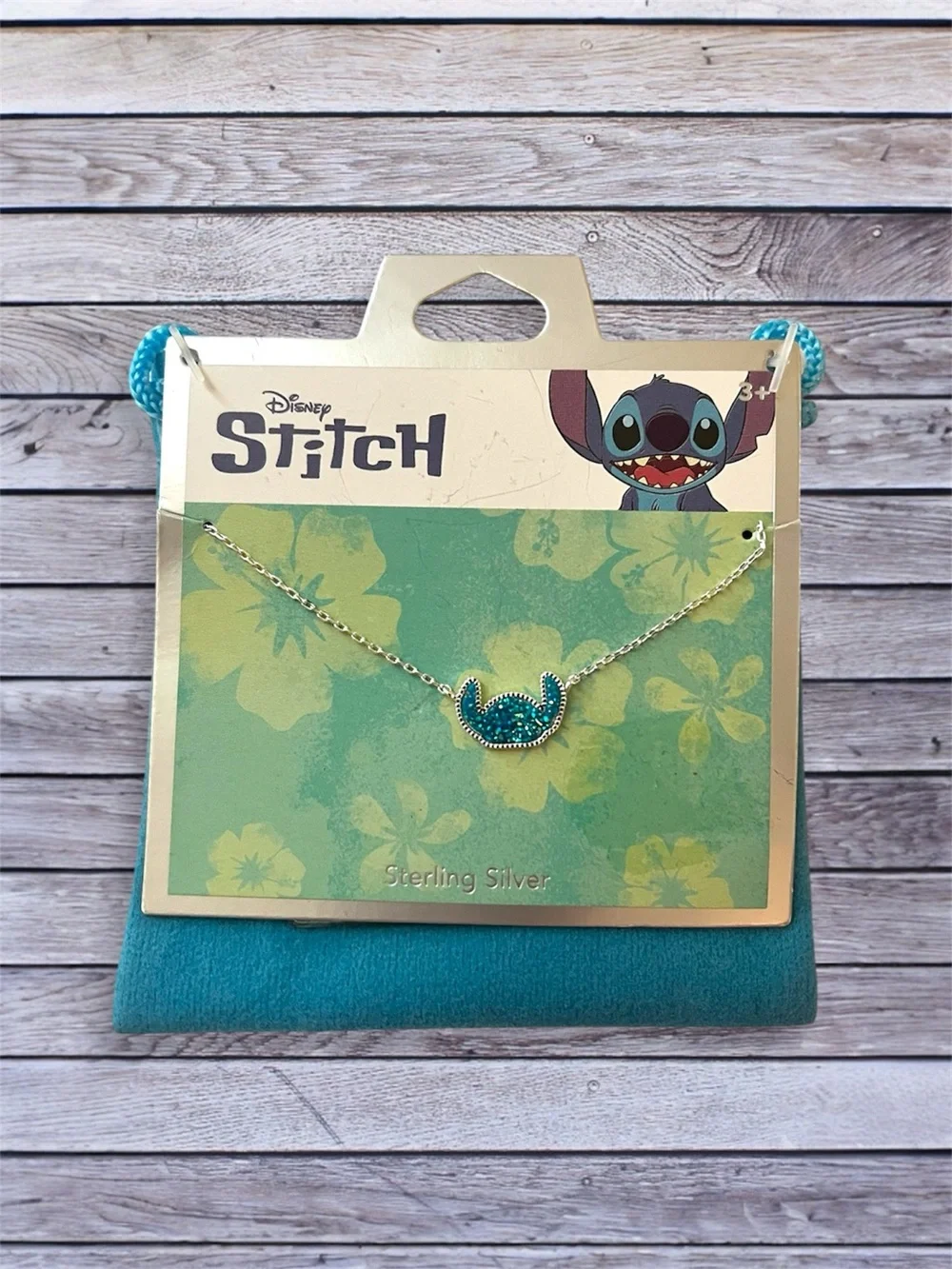 NEW Disney Stitch Sterling Silver Teal and Silver Sparkling Pendant Necklace